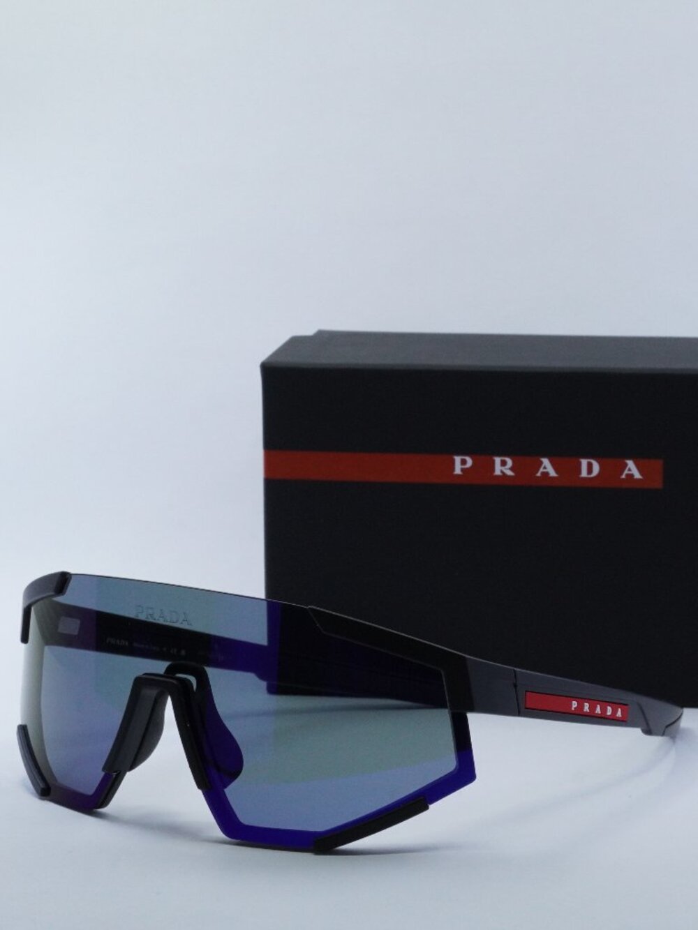 Prada Sport PS04WS DG070A Shield Sunglasses - Black / Blue